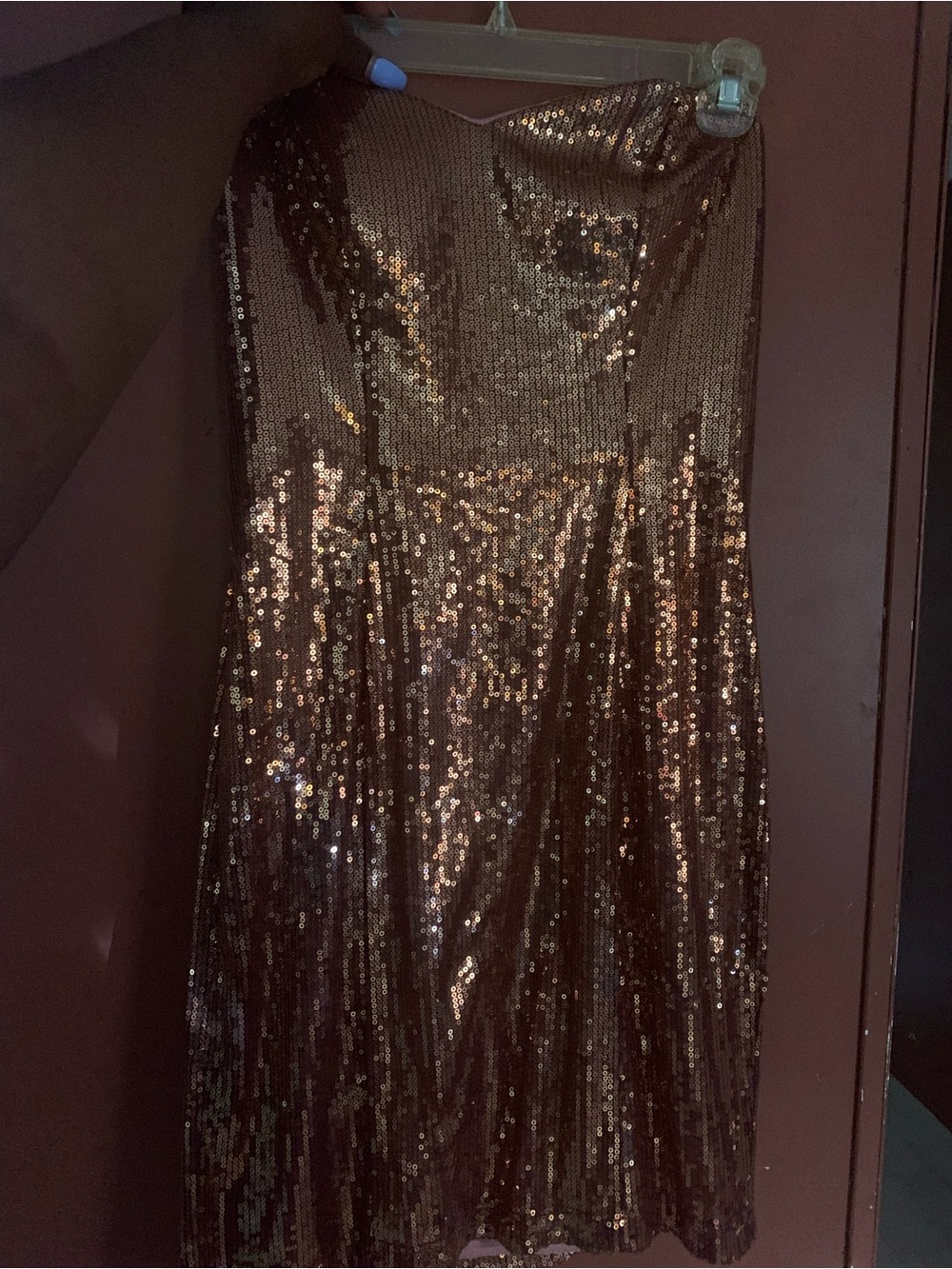 Strapless Copper Sequin Evening Dress